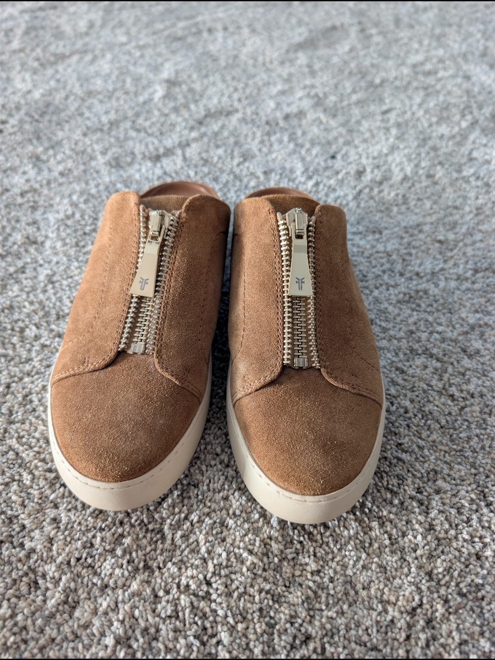 FRYE Tan Suede Lena Zip Mule Sneaker Slip On Shoes Pristine EUC MSRP $168 9.5